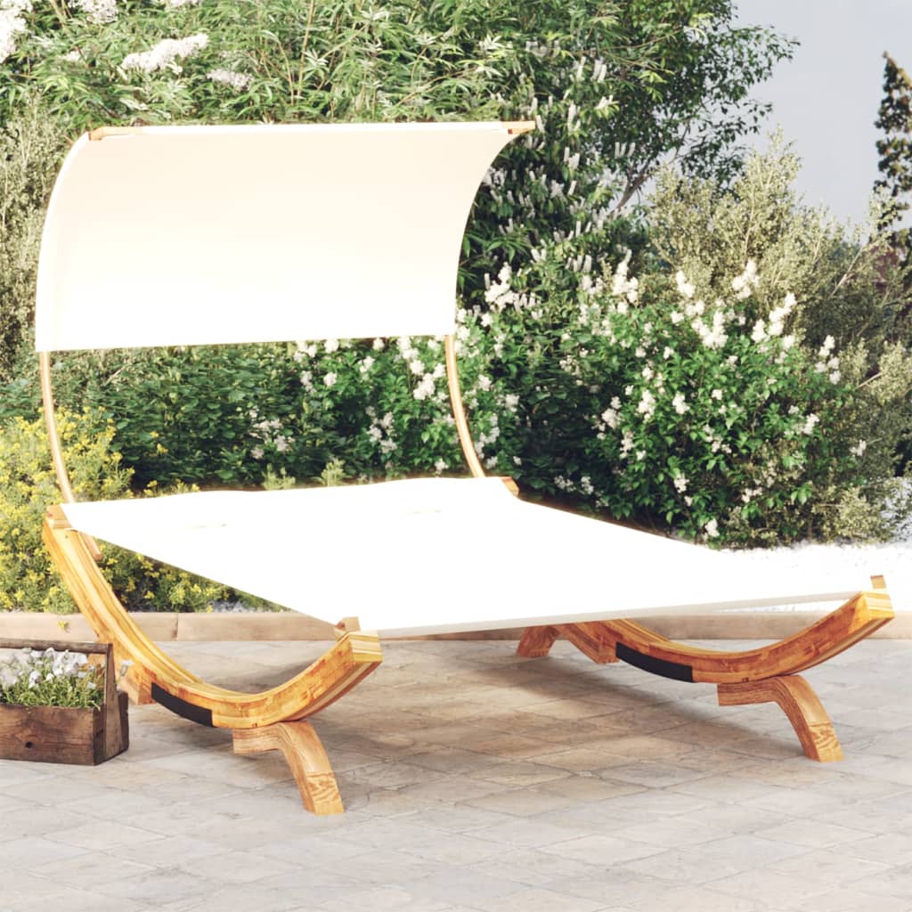 Outdoor Lounge Bed With Canopy 165X203X126 Cm Solid Bent Wood Cream