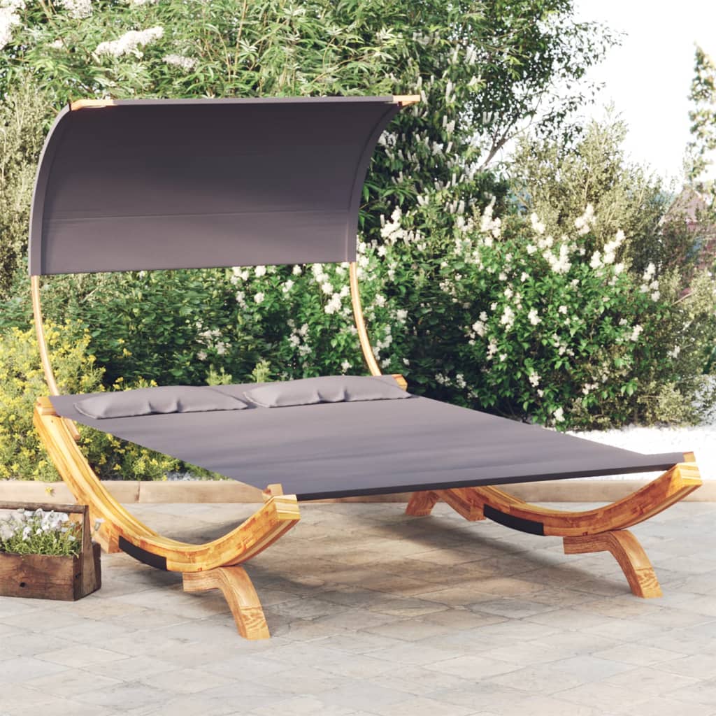 Outdoor Lounge Bed With Canopy 165X203X126Cm Solid Bent Wood Anthracite