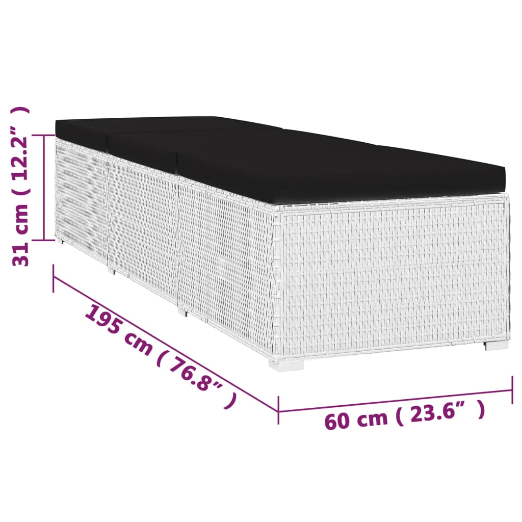 3 Piece Garden Sun Loungers With Tea Table Poly Rattan White