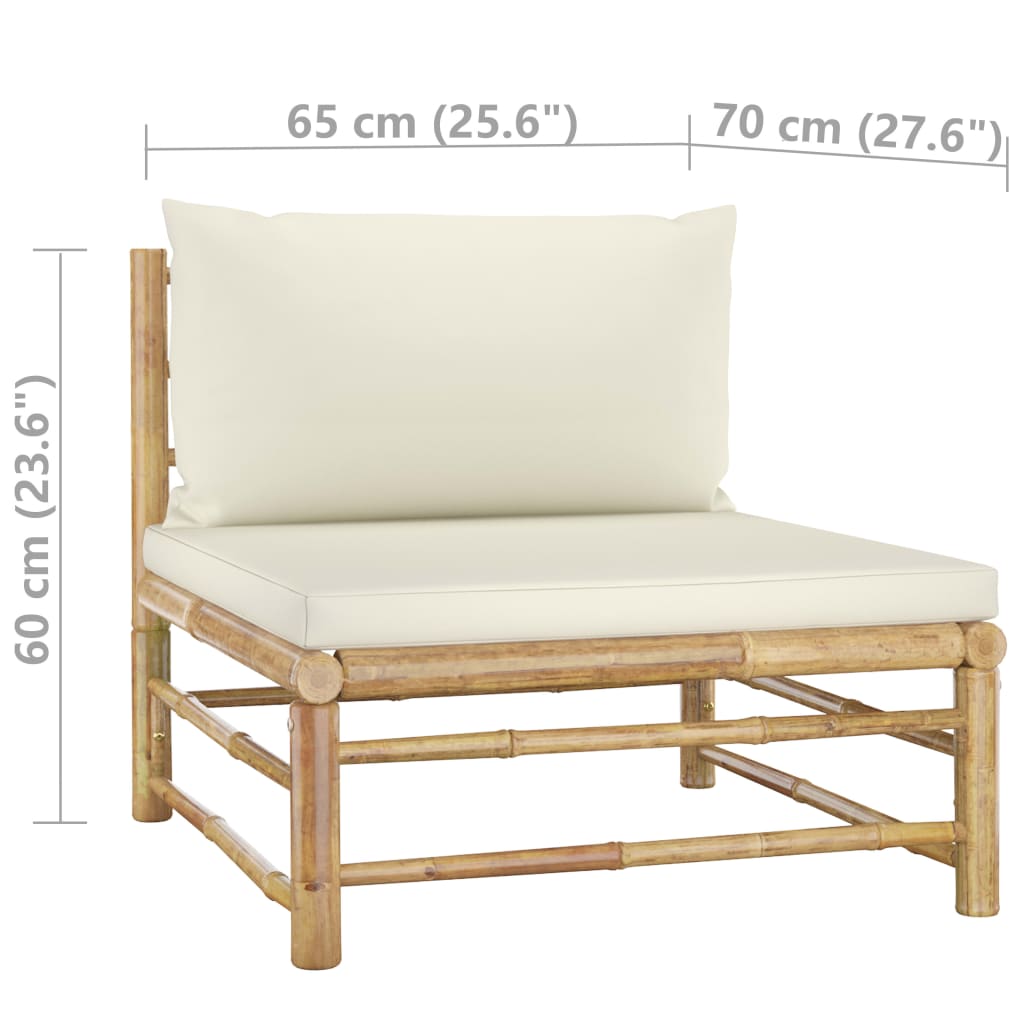 3 Piece Garden Lounge Set With Cream White Cushions Bamboo