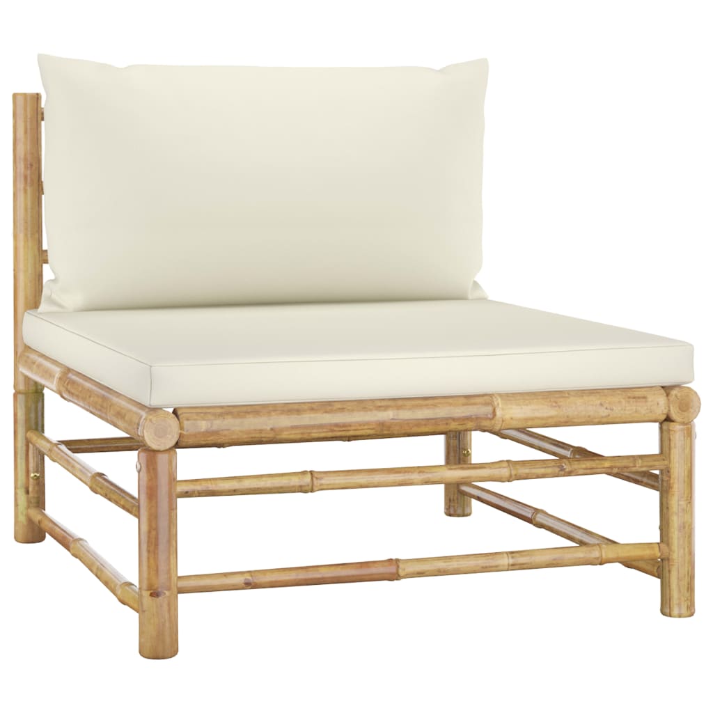 Garden Middle Sofa With Cream White Cushions Bamboo