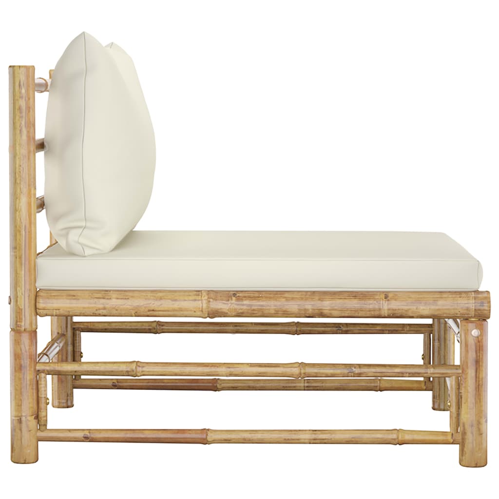 Garden Middle Sofa With Cream White Cushions Bamboo