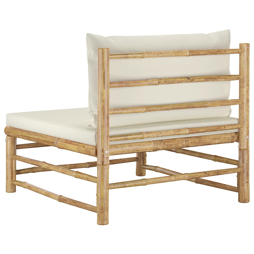 Garden Middle Sofa With Cream White Cushions Bamboo