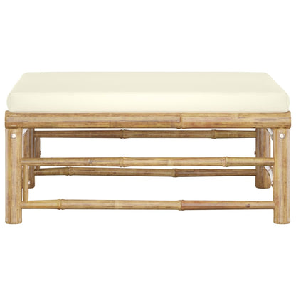 Garden Footrest With Cream White Cushion Bamboo