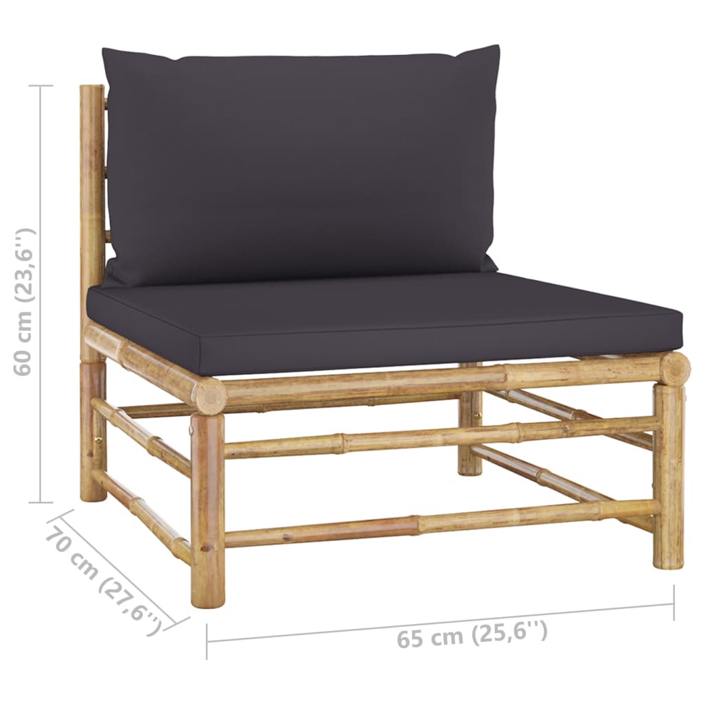 3 Piece Garden Lounge Set With Dark Grey Cushions Bamboo