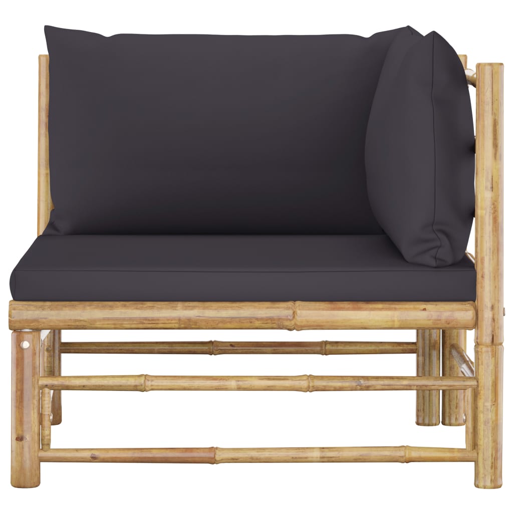 Garden Corner Sofa With Dark Grey Cushions Bamboo