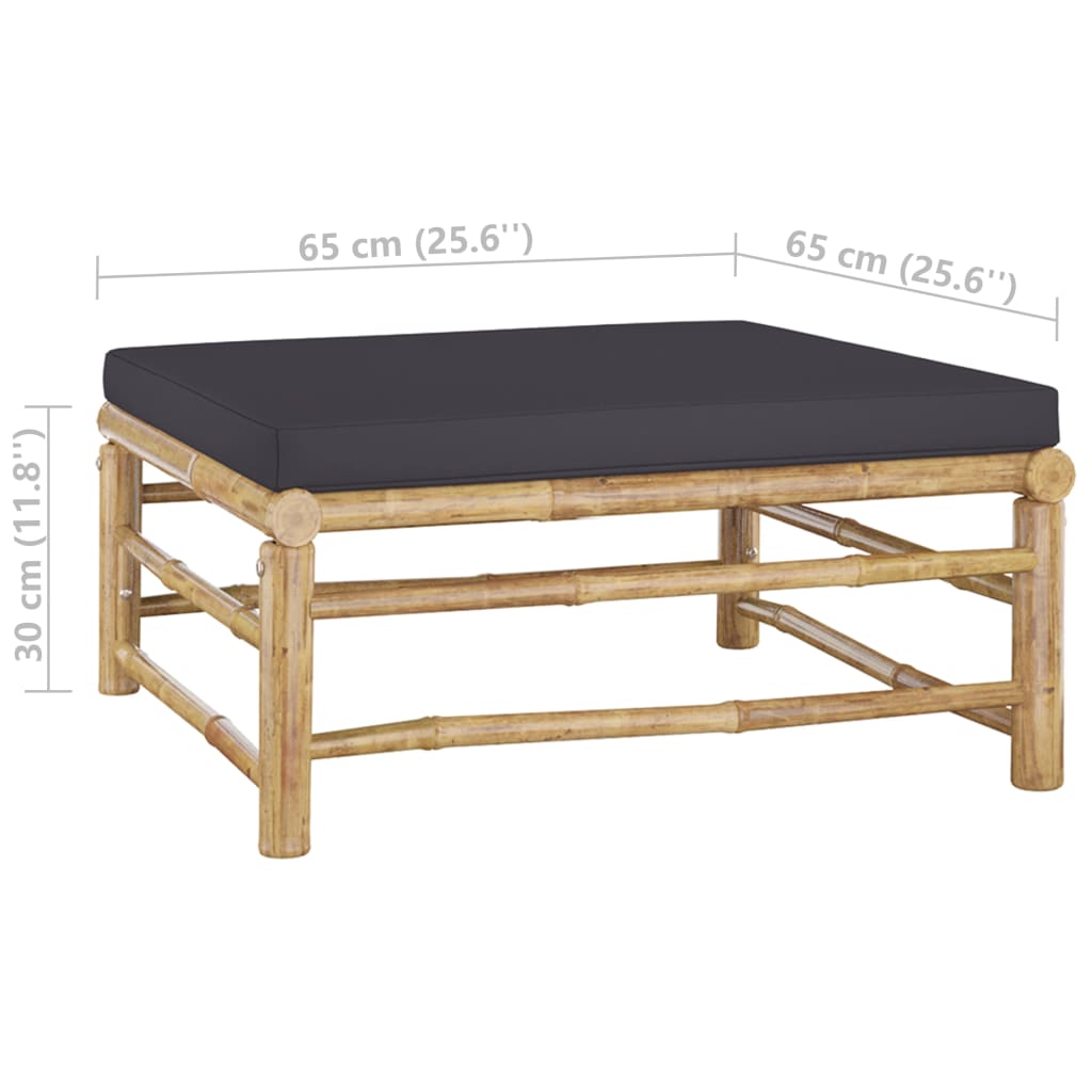 Garden Footrest With Dark Grey Cushion Bamboo