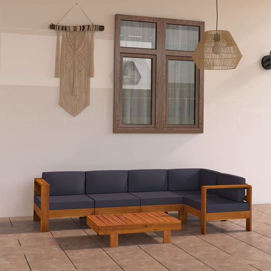 6 Piece Garden Lounge Set With Dark Grey Cushions Acacia Wood