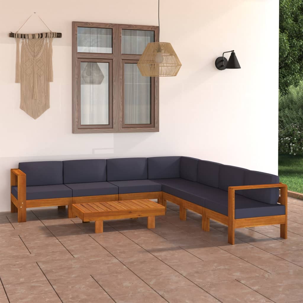 8 Piece Garden Lounge Set With Dark Grey Cushions Acacia Wood