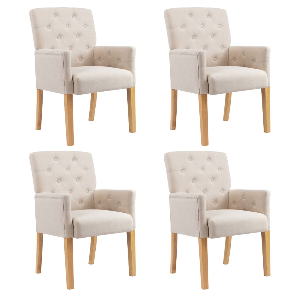 Dining Chairs With Armrests 4 Pcs Beige Fabric