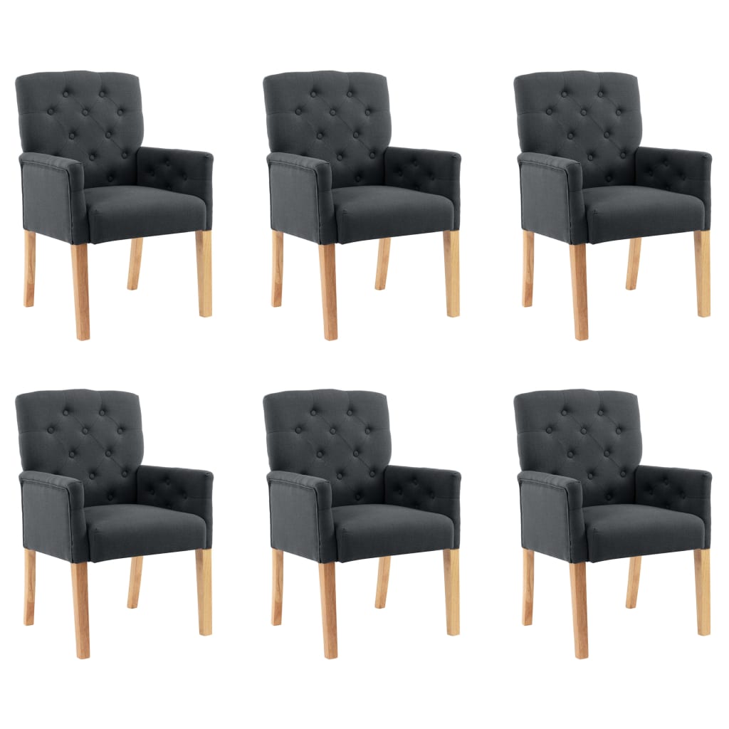 Dining Chairs With Armrests 6 Pcs Grey Fabric