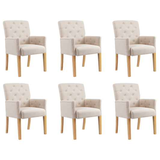 Dining Chairs With Armrests 6 Pcs Beige Fabric