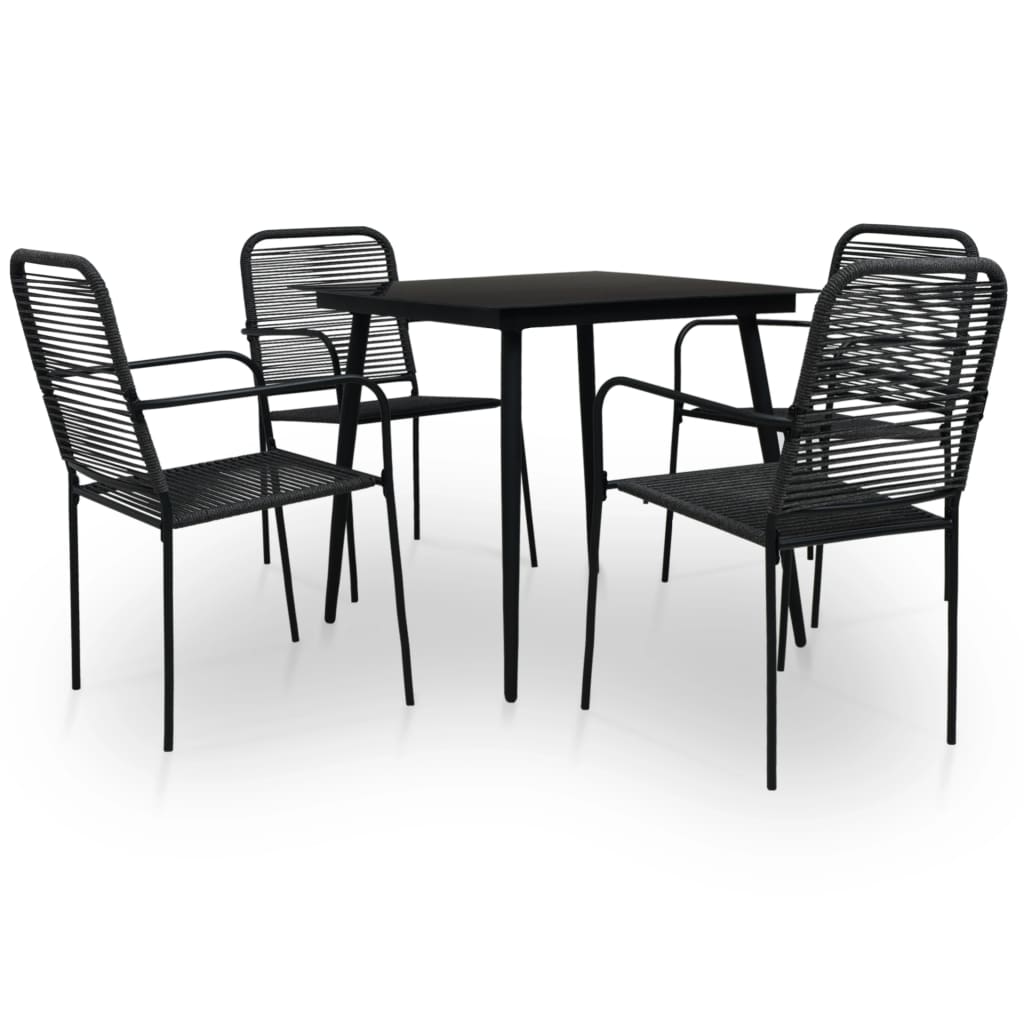 5 Piece Garden Dining Set Cotton Rope And Steel Black