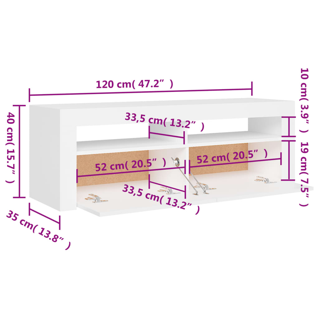 Tv Cabinet With Led Lights White 120X35X40 Cm