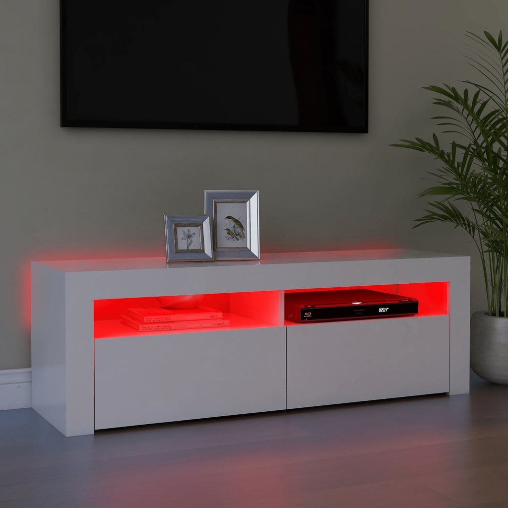 Tv Cabinet With Led Lights White 120X35X40 Cm