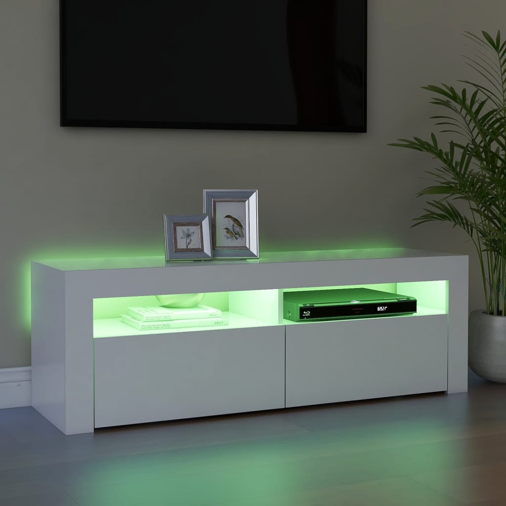 Tv Cabinet With Led Lights White 120X35X40 Cm