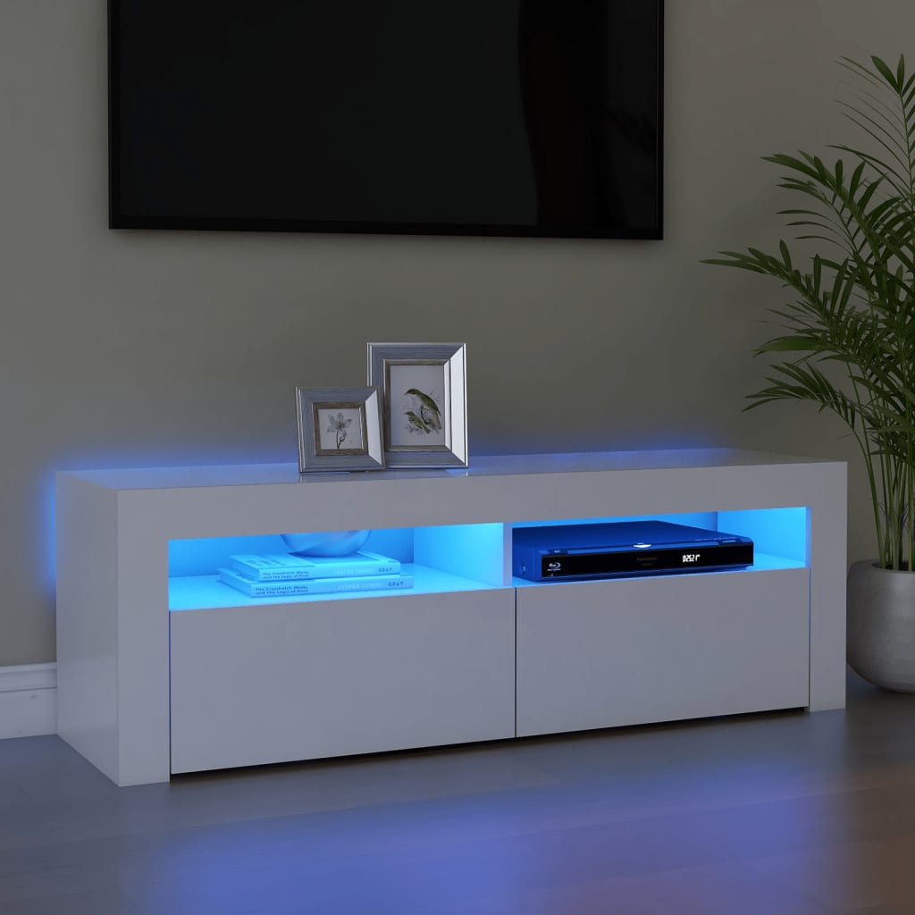 Tv Cabinet With Led Lights White 120X35X40 Cm