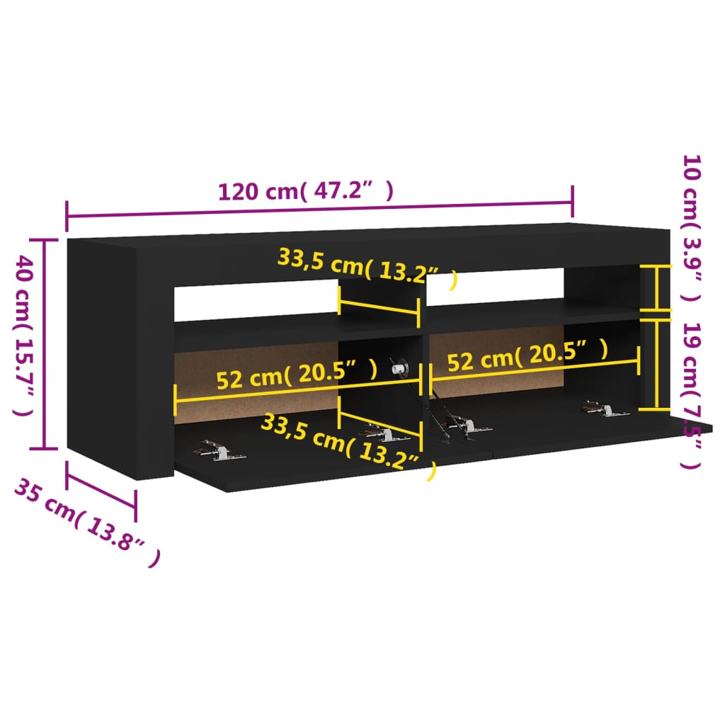 Tv Cabinet With Led Lights Black 120X35X40 Cm