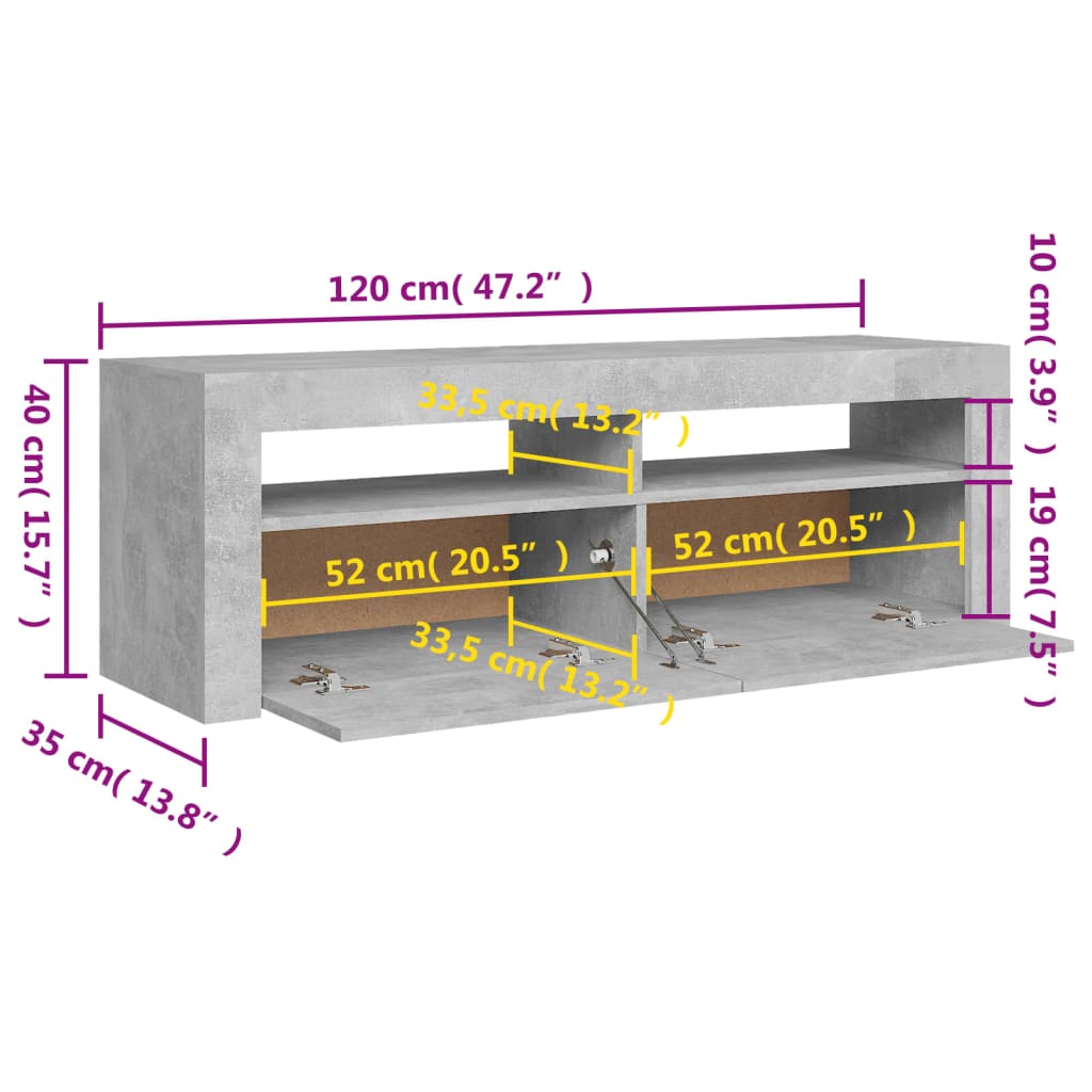 Tv Cabinet With Led Lights Concrete Grey 120X35X40 Cm