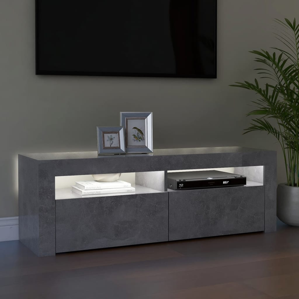 Tv Cabinet With Led Lights Concrete Grey 120X35X40 Cm