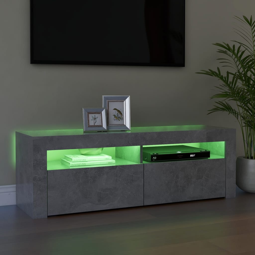 Tv Cabinet With Led Lights Concrete Grey 120X35X40 Cm