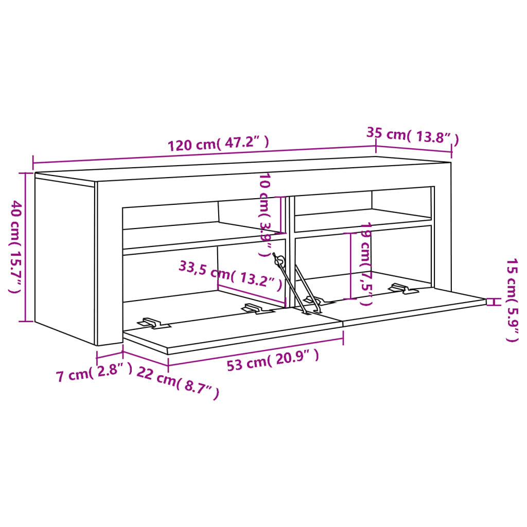 Tv Cabinet With Led Lights White 120X35X40 Cm