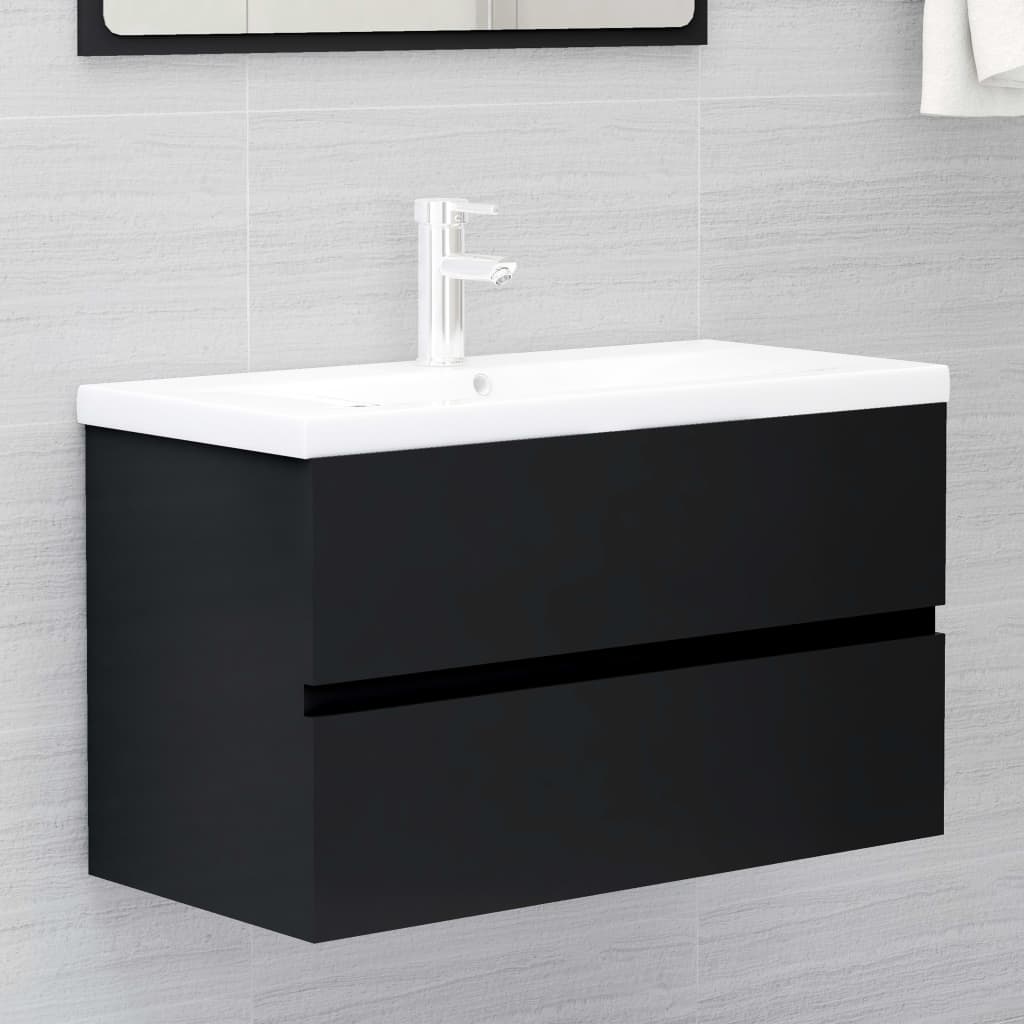 Sink Cabinet Black 80X38.5X45 Cm Engineered Wood