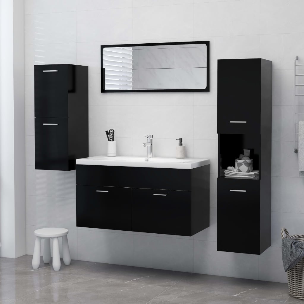 Bathroom Cabinet Black 30X30X130 Cm Engineered Wood