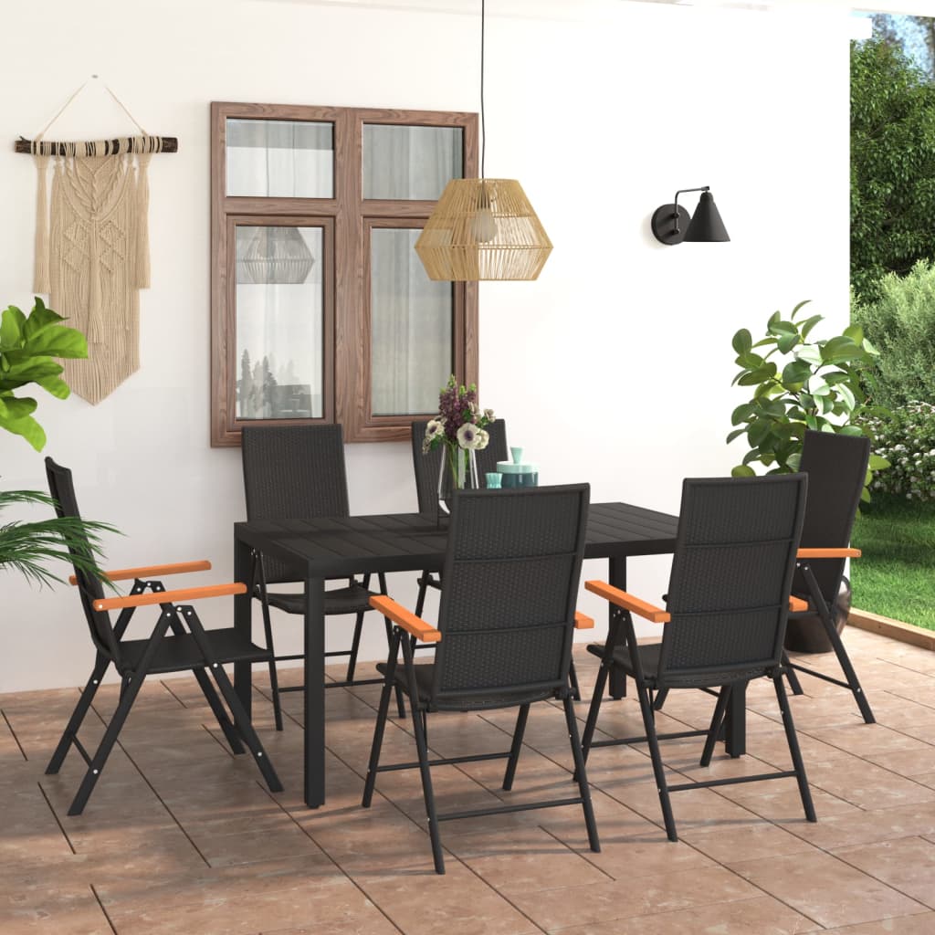 7 Piece Garden Dining Set Black And Brown