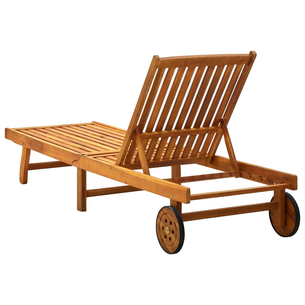 Garden Sun Lounger With Cushion Solid Acacia Wood