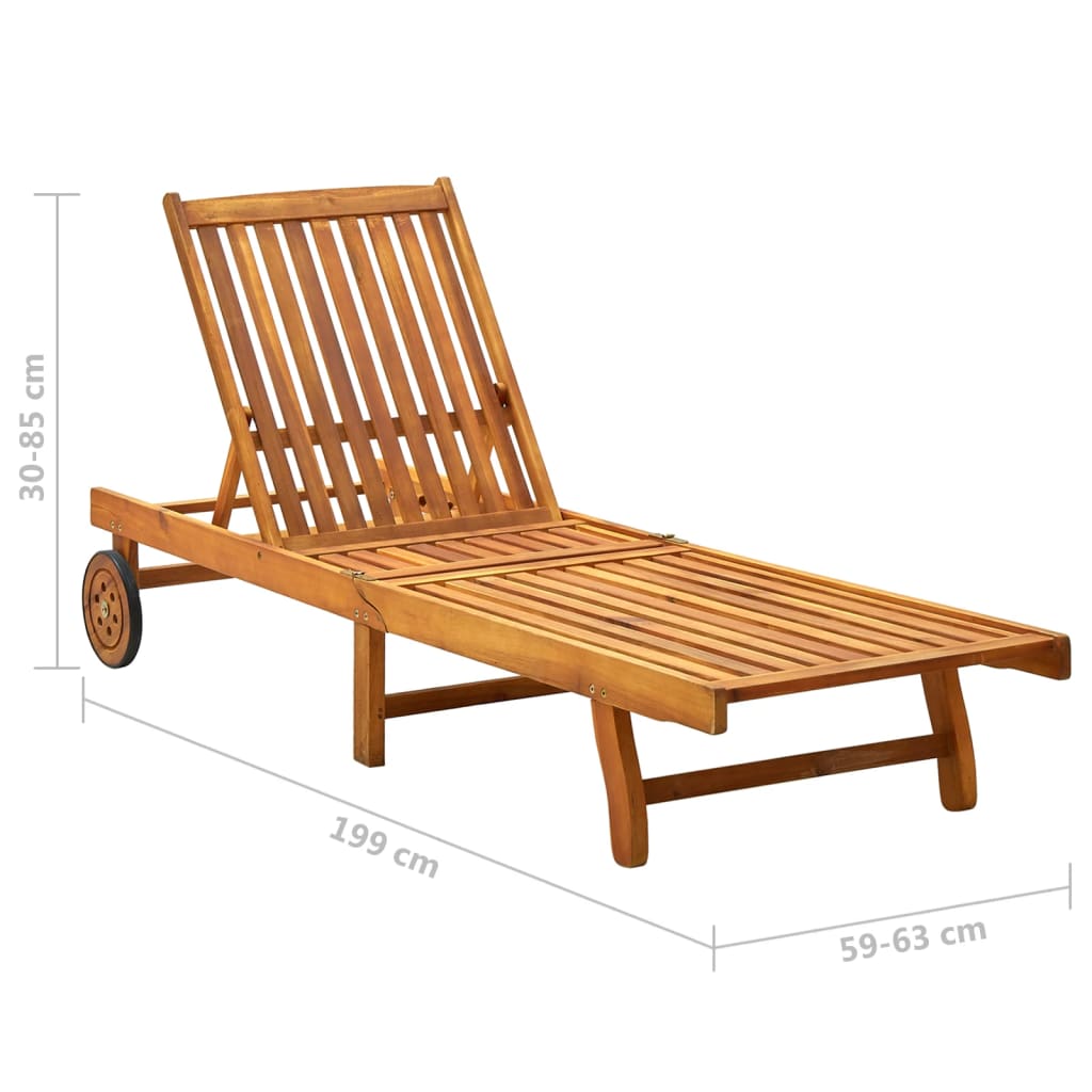 Garden Sun Lounger With Cushion Solid Acacia Wood