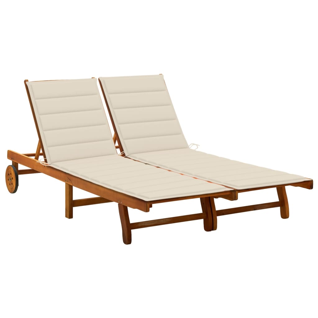 2-Person Garden Sun Lounger With Cushions Solid Acacia Wood