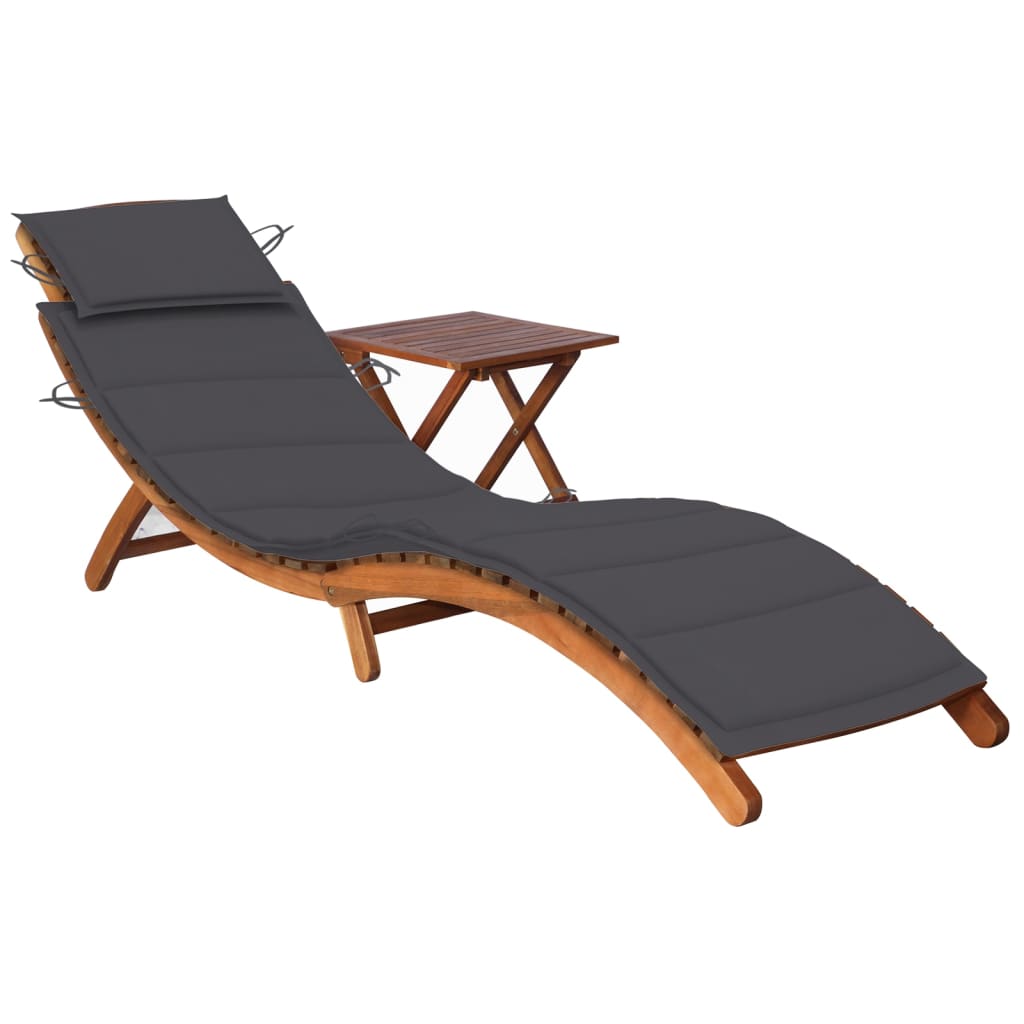 Garden Sun Lounger With Table And Cushion Solid Acacia Wood