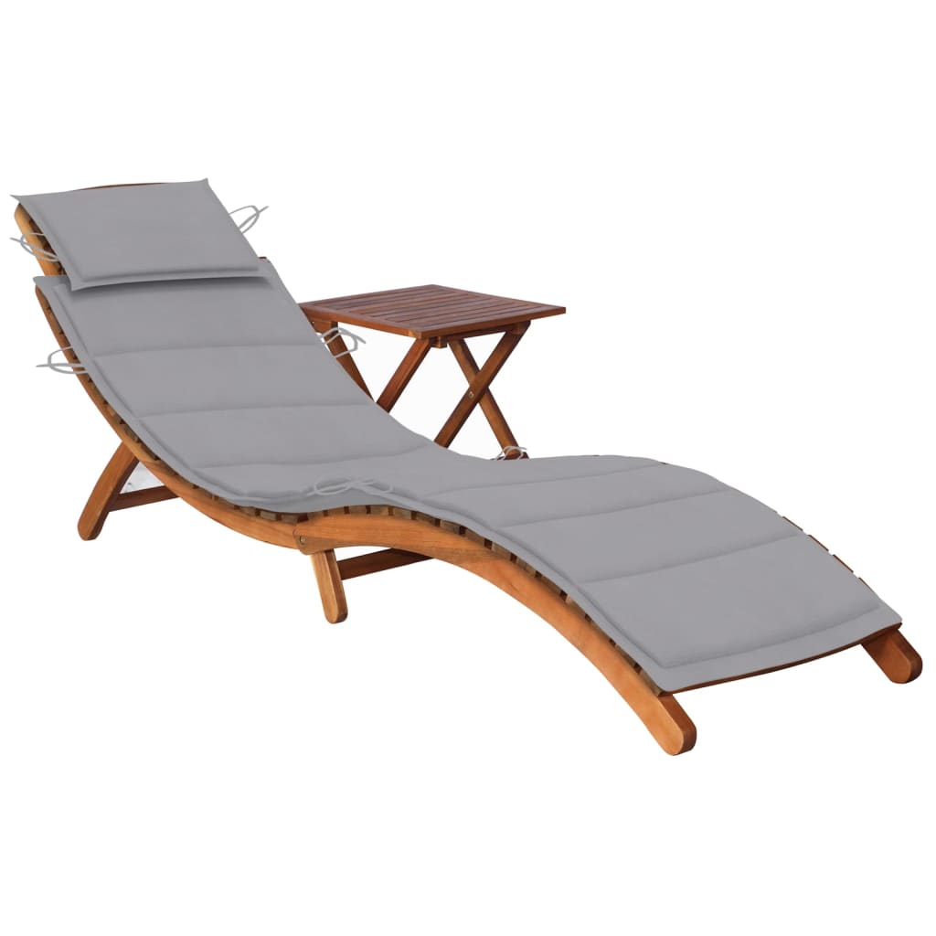 Garden Sun Lounger With Table And Cushion Solid Acacia Wood