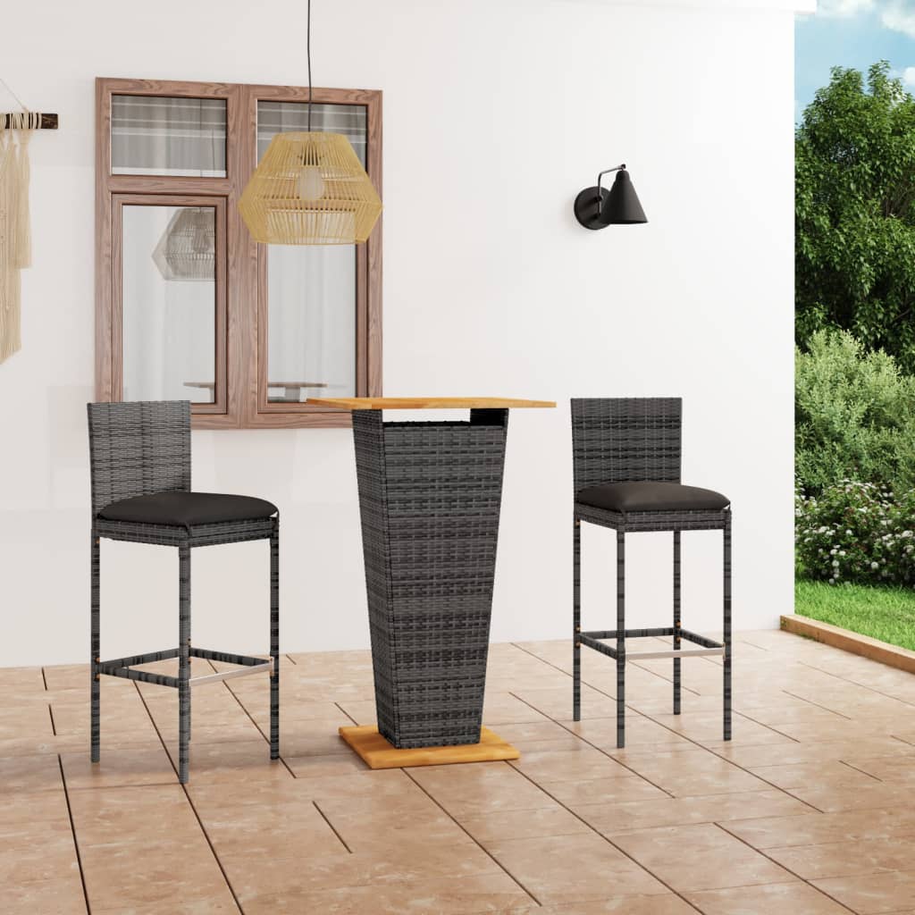 3 Piece Garden Bar Set With Cushions Poly Rattan Grey