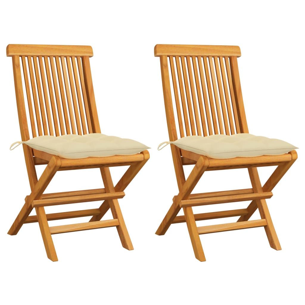 Garden Chairs With Cream White Cushions 2 Pcs Solid Teak Wood