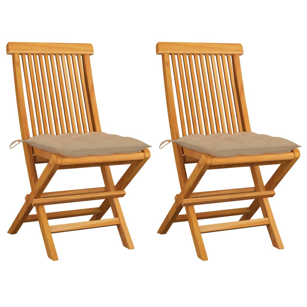 Garden Chairs With Beige Cushions 2 Pcs Solid Teak Wood