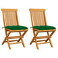 Garden Chairs With Green Cushions 2 Pcs Solid Teak Wood