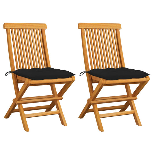Garden Chairs With Black Cushions 2 Pcs Solid Teak Wood