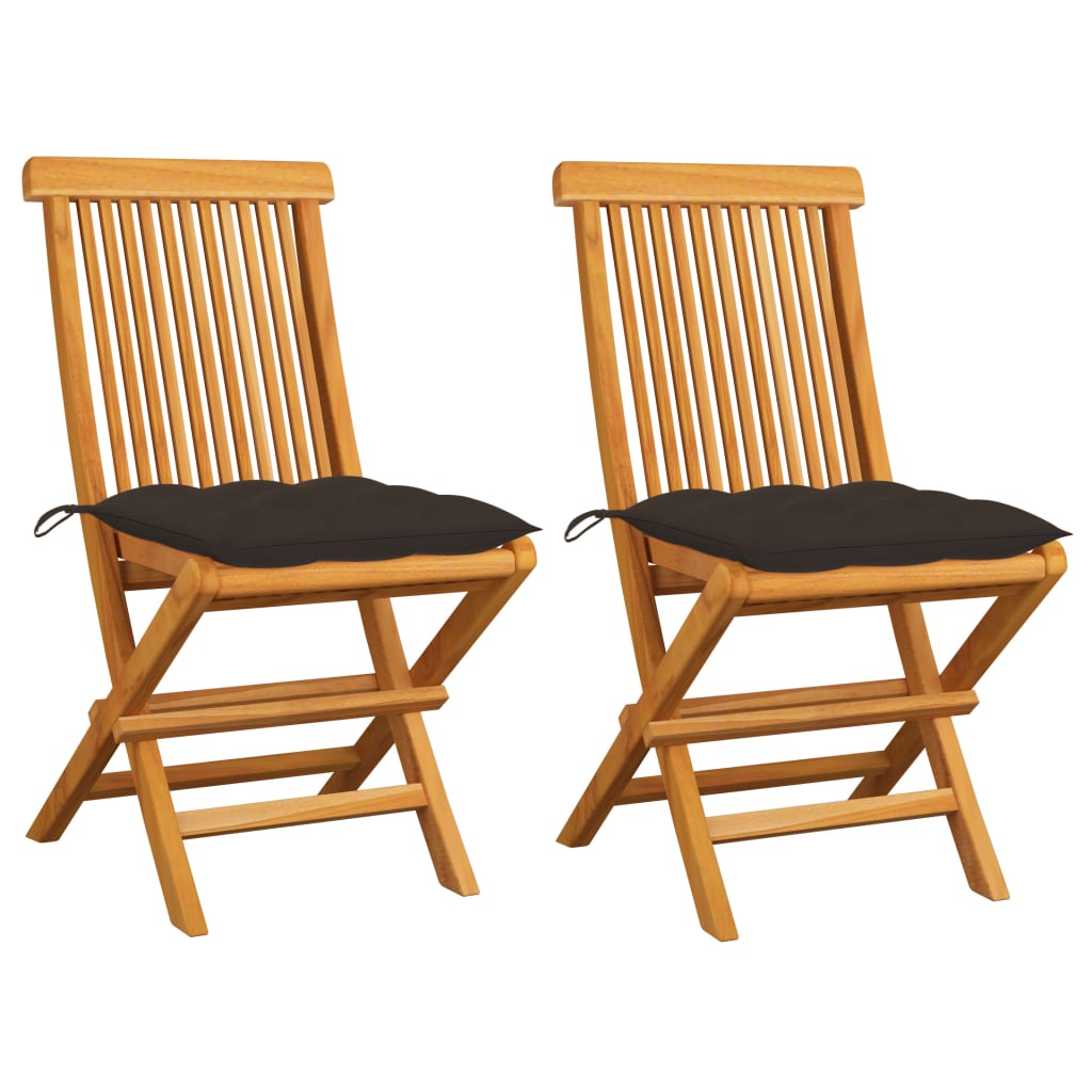 Garden Chairs With Taupe Cushions 2 Pcs Solid Teak Wood