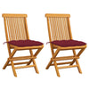 Garden Chairs With Wine Red Cushions 2 Pcs Solid Teak Wood