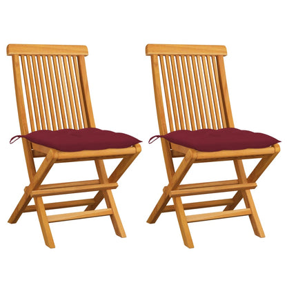 Garden Chairs With Wine Red Cushions 2 Pcs Solid Teak Wood