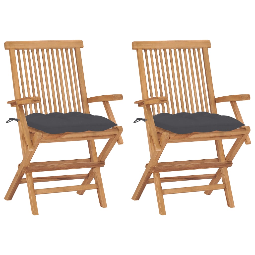 Garden Chairs With Anthracite Cushions 2 Pcs Solid Teak Wood