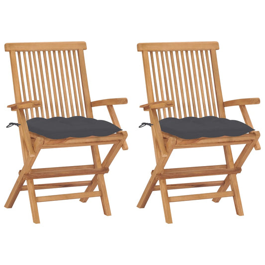 Garden Chairs With Anthracite Cushions 2 Pcs Solid Teak Wood