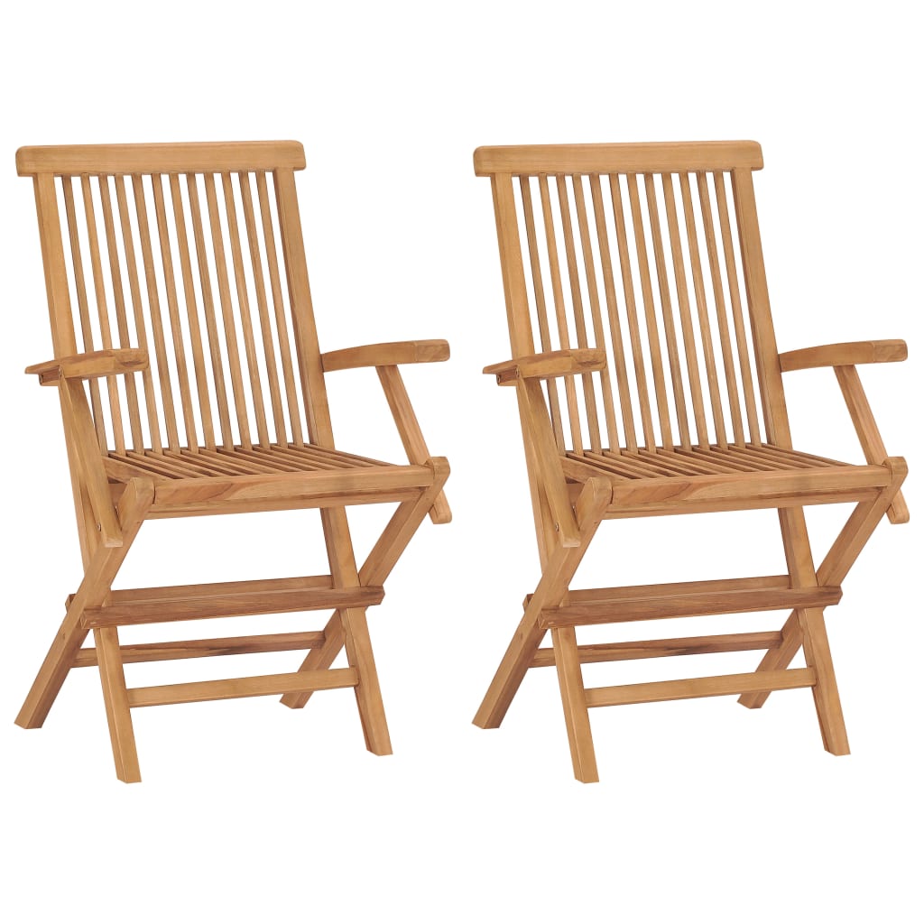 Garden Chairs With Beige Cushions 2 Pcs Solid Teak Wood