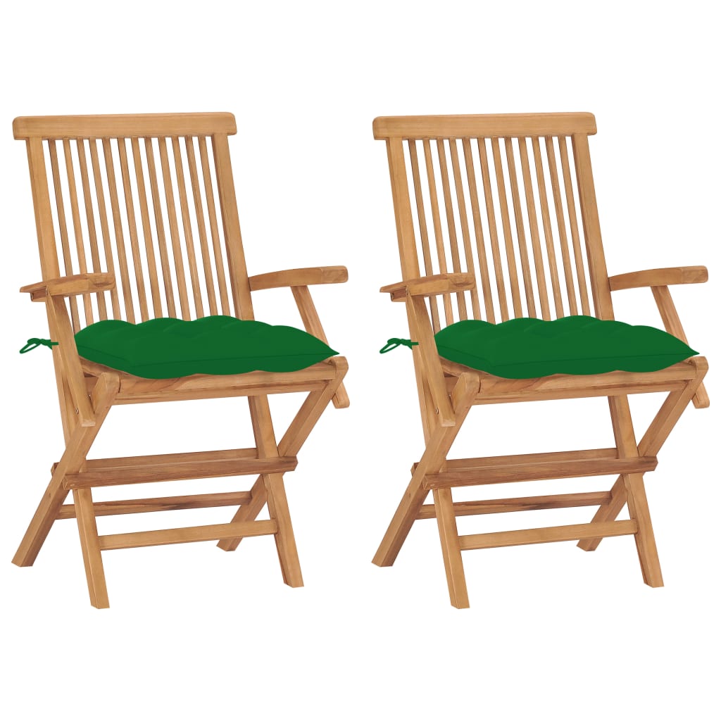 Garden Chairs With Green Cushions 2 Pcs Solid Teak Wood