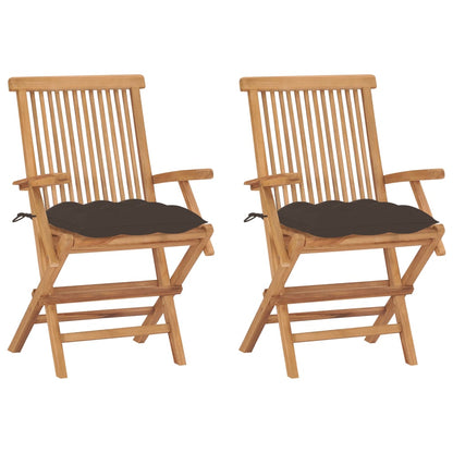 Garden Chairs With Taupe Cushions 2 Pcs Solid Teak Wood