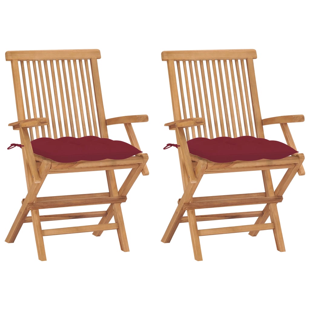 Garden Chairs With Wine Red Cushions 2 Pcs Solid Teak Wood (41999+314887)