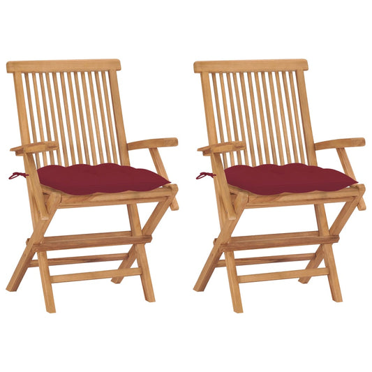 Garden Chairs With Wine Red Cushions 2 Pcs Solid Teak Wood (41999+314887)