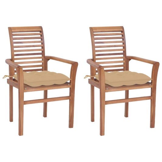 Dining Chairs 2 Pcs With Beige Cushions Solid Teak Wood